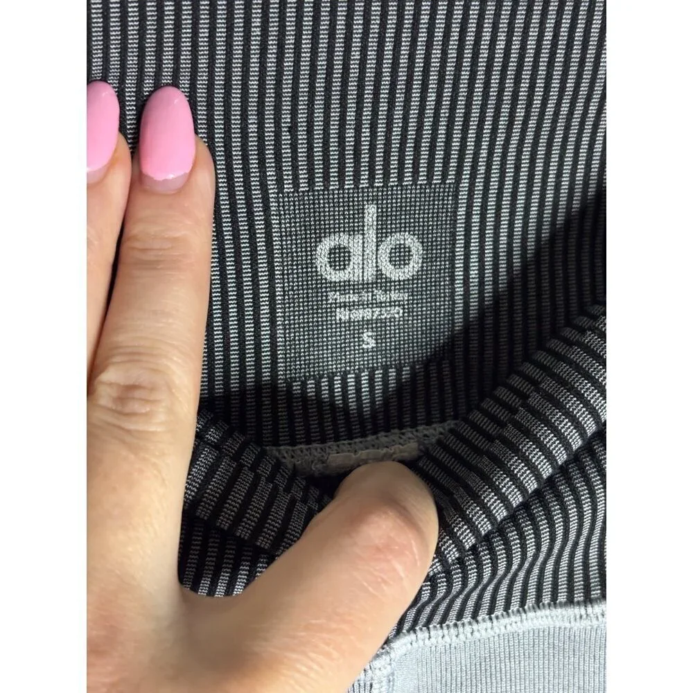 Alo Yoga High Waist Seamless Life Ribbed Black Grey Color-Block Leggings-sz Smal
